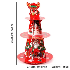 Christmas 3-tier paper cupcake stand dessert tower for holiday party table decoration.