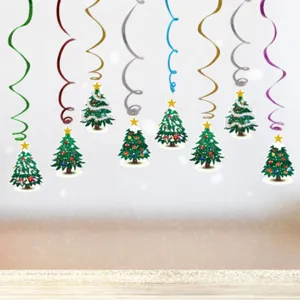 Décorations de Noël suspendues en spirale avec pendentifs sapin en papier pour fête.