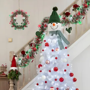 2M thickened red green Christmas tinsel garland with snowflakes for party decor detail view