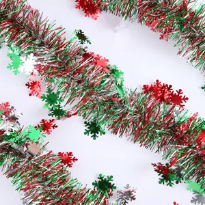 Christmas tinsel garland 2m thick red silver green ribbon for party holiday decor
