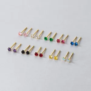 Minimalistische 925 Sterlingsilber Vier Krallen Strass Ohrstecker Winzige Bunte Runde Kristall Piercing Ohrringe Für Damen Tägliche Schmuck