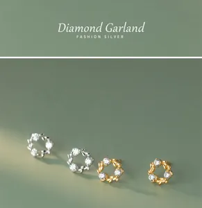 S925 Silver Wreath Zircon Stud Earrings Fresh Forest Style Cute Minimalist Women Jewelry