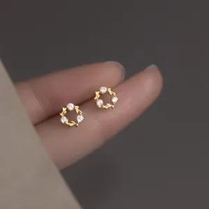 S925 silver sweet wreath diamond stud earrings minimalist forest style women daily wear jewelry