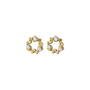 S925 silver sweet wreath diamond stud earrings minimalist forest style women jewelry main