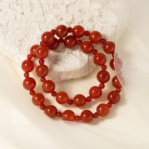 Ins Style Elegante Zweilagige Rote Achat Perlenarmband Für Damen Mode Schmuck Elegante Edelstein Strand Armband Geschenk