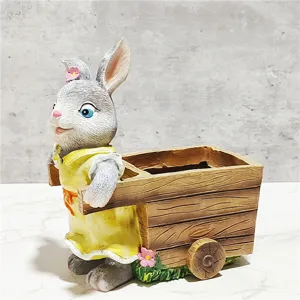 Cute resin rabbit planter pot, creative cartoon animal flower pot for garden and balcony decor.