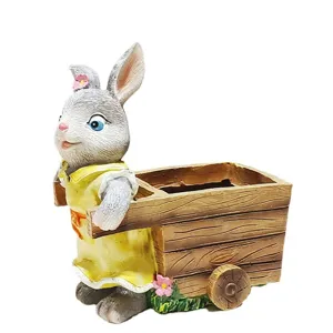 Cute resin rabbit flower pot cartoon garden planter balcony outdoor yard decorative ornament