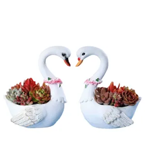 Süsser Schwan Sukkulenten Blumentopf Harz Tier Pflanzer dekorative Desktop Ornament für Büro