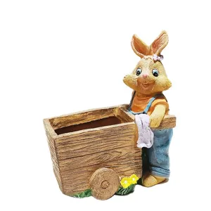 Cute cartoon rabbit resin flower pot, creative garden planter for indoor and outdoor yard decor.
