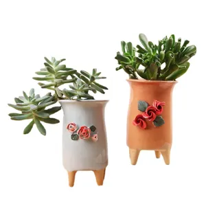 Ceramic succulent flower pot creative high-legged hand-made flower desktop green plant pot
