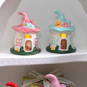 Ceramic fairy mushroom house night light for bedroom desktop decoration and gift.