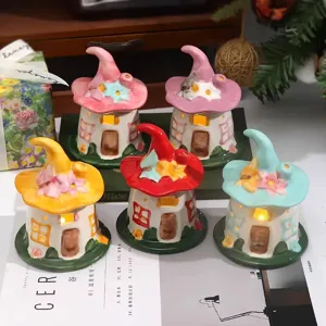 Cute ceramic mushroom house nightlight desktop decor, perfect cozy gift for girls friends.