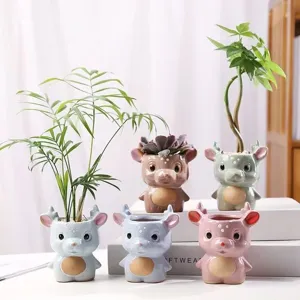 Cute Cartoon Animal Ceramic Succulent Flower Pot Creative Desktop Plant Planter Mini Bonsai Pot Home Office Decor