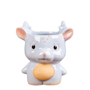 Cute ceramic animal succulent flower pot for desktop decoration and indoor plants.