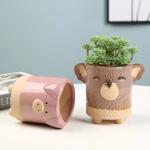 Cute cartoon animal ceramic succulent flower pot desktop decoration for home office decor.