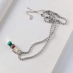 S925 sterling silver multi-color bead pendant necklace niche design minimalist jewelry
