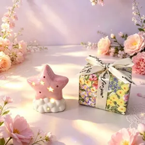 Cute ceramic star and cloud night light, aesthetic desk lamp, ideal gift for girls.