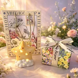 Cute star ceramic night light with cloud base, perfect bedroom desk decor and gift.