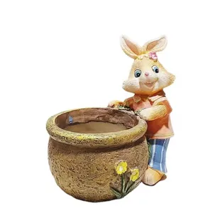 Cute cartoon rabbit resin succulent flower pot home decor desk planter green plant cute animal pot