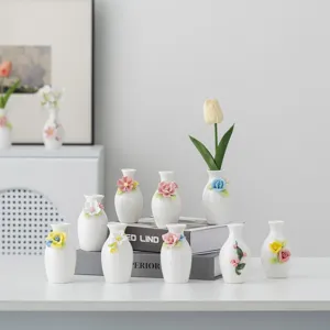 Weißes Keramik Mini Vase Handgefertigte Gekniffene Blumen Blumenarrangement Vase Kreative Tischornament Heimdekoration Handwerk