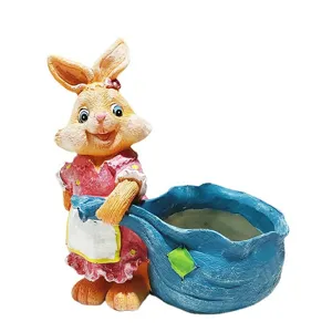 Cute rabbit succulent planter resin flower pot for outdoor garden yard home decor