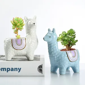 Cute Cartoon Alpaca Ceramic Succulent Flower Pot Nordic Creative Desktop Plant Container Cute Animal Flowerpot Home Decor