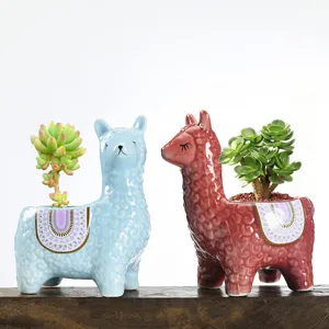 Cute ceramic alpaca succulent flowerpot desktop plant pot creative animal home decor ornament