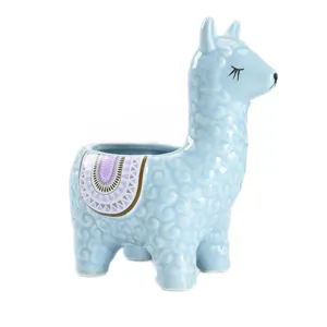 Cute ceramic llama succulent planter creative blue animal flower pot for home desktop decor