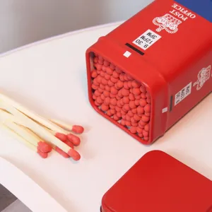 Retro red post box iron tin filled with long safety matches for cigars and aromatherapy.