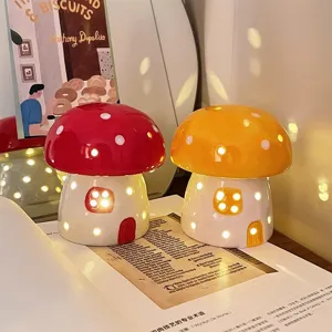 Cute Ceramic Mushroom Night Light Cartoon Table Lamp Bedside Decorative Ornament Creative Birthday Gift For Kids Girls