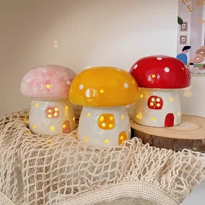 Creative ceramic mushroom night light cute cartoon bedside decorative lamp for girls gift
