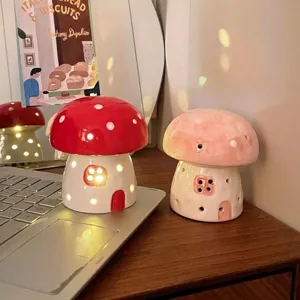 Creative ceramic mushroom night light cute cartoon bedside lamp for kids girls birthday gift