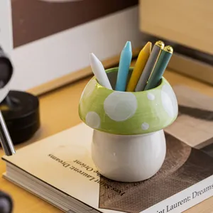 Schattige Keramische Paddenstoel Pen Houder Bureau Decor Creatieve Ornament Make-up Borstel Houder Opslag Container