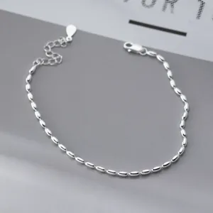Verfijnde S925 zilveren rijstkraal ketting armband, minimalistische chique sieraden nu.