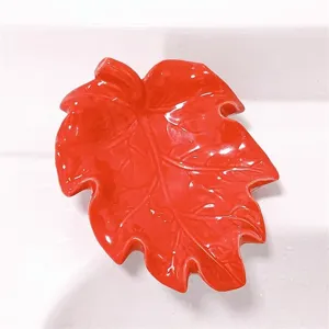 Red leaf soap dish bathroom soap holder decorative ceramic leaf soap tray for sink home use