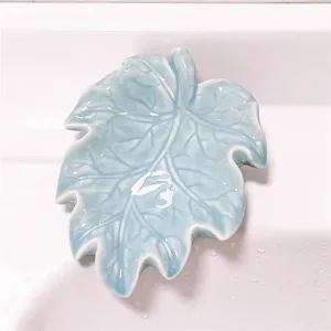 Ceramic leaf soap dish drain soap holder for bathroom countertop sink washroom accessory item