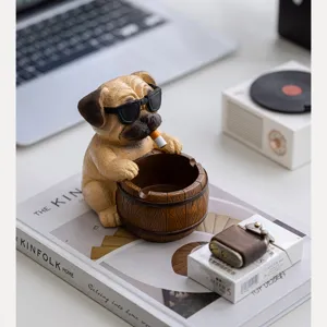 Cool pug dog ashtray with sunglasses resin desktop smoking accessory for home office.