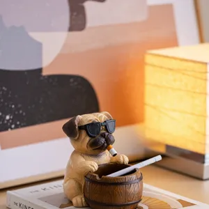 Cool pug dog ashtray resin animal smoking cool desktop ornament home office decoration