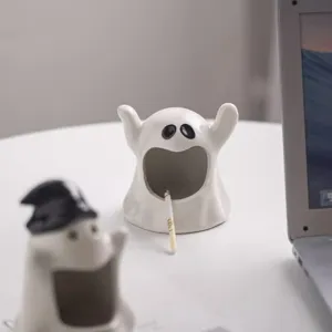 Cendrier en céramique fantôme mignon, cadeau d'Halloween créatif et déco de bureau.