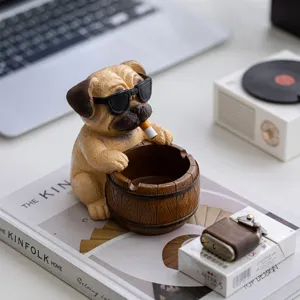 Creative pug dog ashtray resin sculpture with sunglasses cool desk decor for home office.