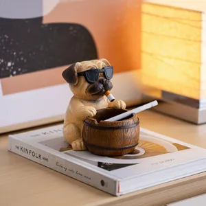 Cute pug dog ashtray cool animal resin cigarette holder for office desk home decor