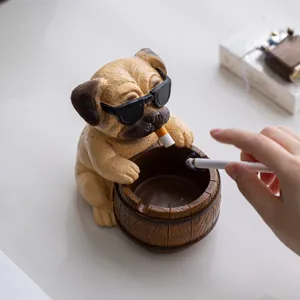 Creative Resin Cool Pug Dog Ashtray Smoking Animal Figurine Desktop Office Home Decor