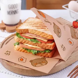 Disposable Greaseproof Sandwich Paper Cute Bear Print Food Wrapping Paper For Breakfast Burger Baking
