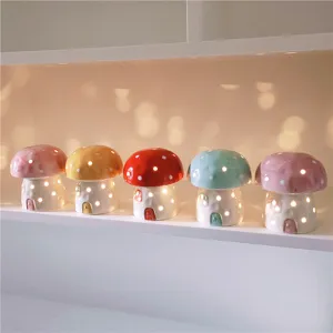 Creative Ceramic Mushroom Night Light Desk Ornament Cute Glowing Mushroom Ambient Lamp