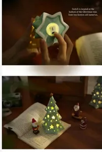Christmas ceramic star tree night light, cute desktop ambient decoration lamp for bedroom gift.