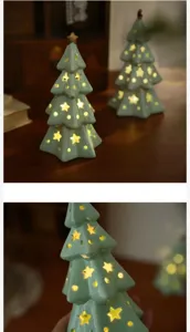 Ceramic Christmas tree night light, star cutout cozy ambient lamp for bedroom holiday gift.