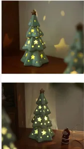 Ceramic Christmas tree night light, cute star cutout ambient lamp for bedroom decor and gifts.