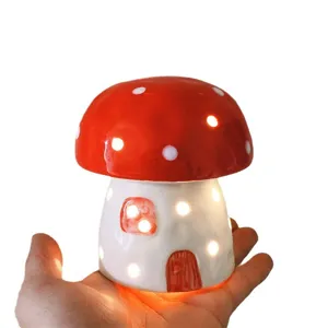 Ceramic mushroom night light cute glowing bedside decorative ambient lamp for bedroom gift.