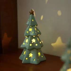Ceramic Christmas tree night light star hollow desktop decor ambient light cozy gift