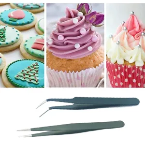 Stainless Steel Precision Tweezers Anti-Static Curved Straight Tip Tongs For Cake Decorating Baking Craft Tools